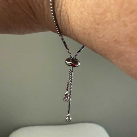 Silver Tone Adjustable Slider Bracelet with Faux Turquoise - Picture 5 of 5